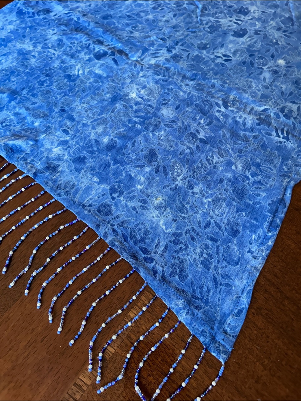 Blue Beaded Fringe Women's Scarf 19“ x 71“ - Picture 4 of 8